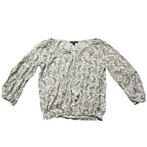 American Eagle Cropped Paisley Boho Blouse Size Womens XS Cream Embroidered